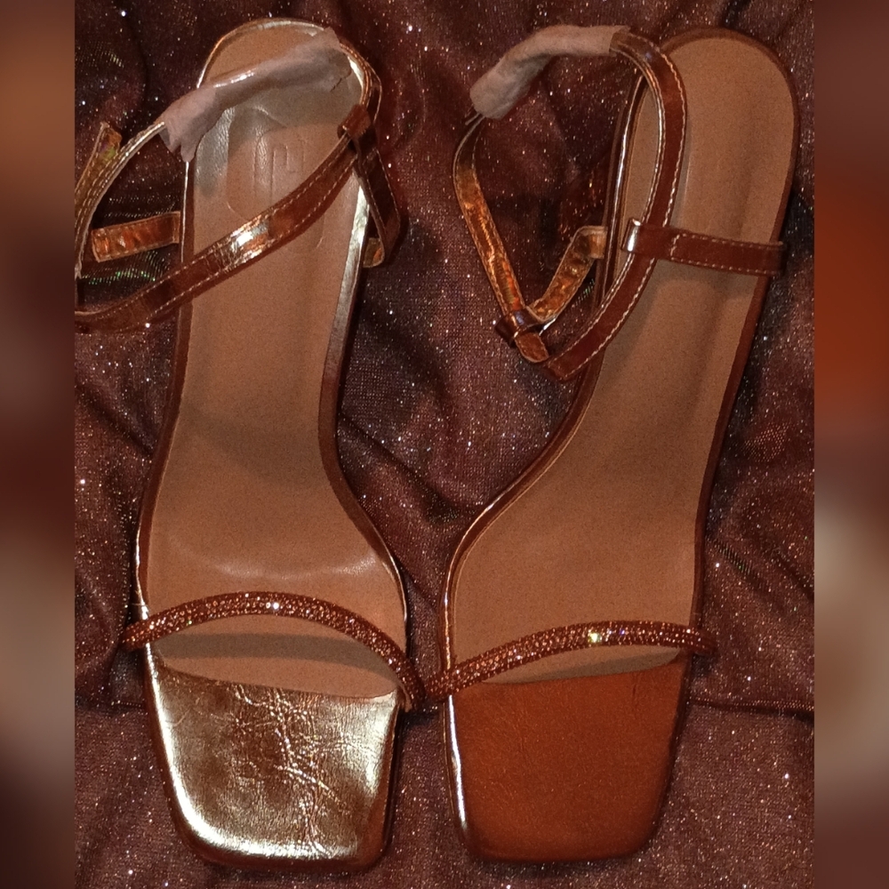 Metallic Gold Strappy Block Heel Sandals for Women